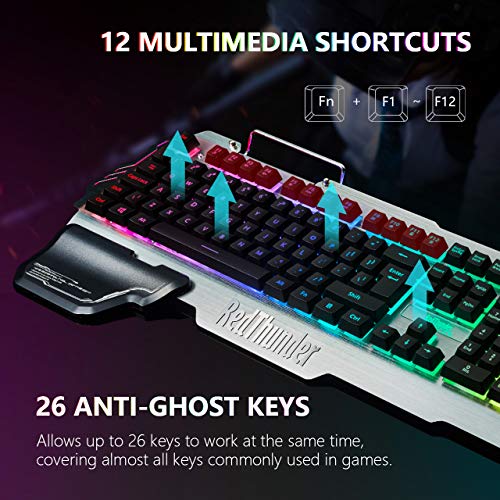 RedThunder K900 Gaming Keyboard, RGB Backlit Semi-Mechanical with Wrist Rest, Water-Resistant USB Wired Hybrid Ergonomic, Teclado Gamer for Desktop Computer PC Mac PS4 - Image 6
