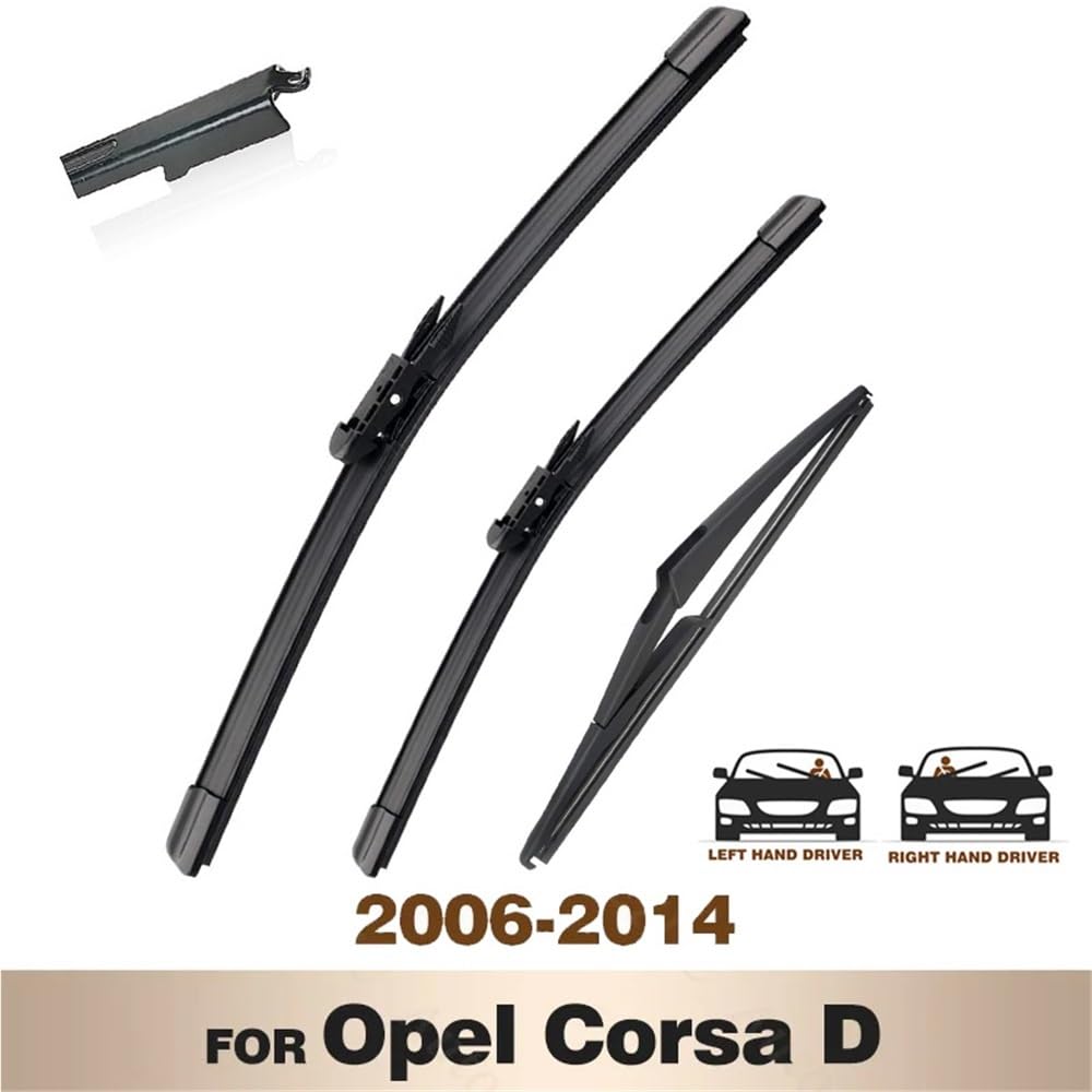 Zestaw wycieraczek przednich i tylnych do Opla Corsy D 2006-2014 2007 2008 2009 powlekane pióro wycieraczki szyby przedniej 26"+16"+12"(Left hand drive)