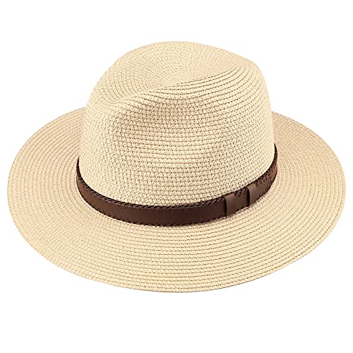 DRESHOW Damen Panama Hut Fedora Strand Sonnenhut Breiter Rand Stroh...