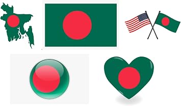 Set of 5 National Flag Themed Sticker Decal of Flag, Country Map, Pop Socket Shape, Heart Shape and with USA Flag for Car, Phone, pop sockets, Laptop, Mug, Bottle, Textbooks Bangladesh