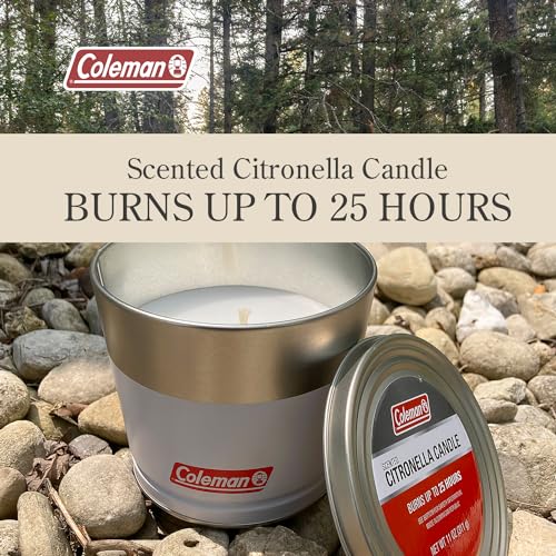 Coleman Outdoor Citronella Candle, Decorative Tin Bucket Candle for Patio, Backyard, Camping, and Outdoor Use, Up to 25 Hours Burn Time, 11oz
