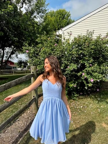 Women's Spaghetti Straps Homecoming Dresses Short Chiffon A Line Bridesmaid Dresses with Pockets3