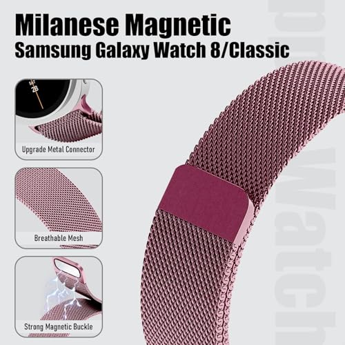 Image of VEMIGON Milanese Loop Metal Band Compatible with Samsung Galaxy Watch 8 40mm 44mm / Watch 8 Classic 46mm, Mesh Magnetic Stainless Steel Replacement Strap (Watch Not Included)