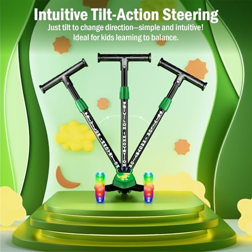 Image of 3 Wheel Kick Scooter for Kids of Age 3-8 Years, All PU 3 Wheel 3 Level Height Adjustment, Light Weight 50kgs Weight Capacity for Kids (Green LED Light)