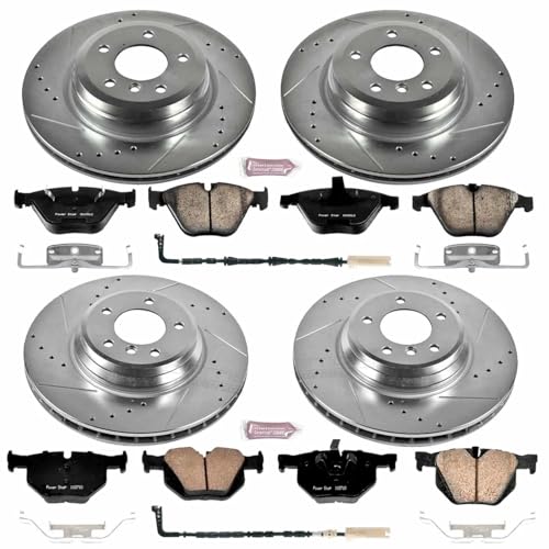 Image of PowerStop Z23 Performance Brake Pad & Rotor Kit Front & Rear K4094 | BMW 335i, BMW 335d Carbon Fiber Ceramic Brake Pads + Drilled & Slotted Rotors