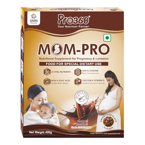 Image of Pro360 MOM-PRO Protein Powder Nutritional Supplement for Pregnant & Lactating Women - Complete Maternal Nutrition during Pregnancy - Swiss Chocolate Flavor - (400+400) g Pack of 2