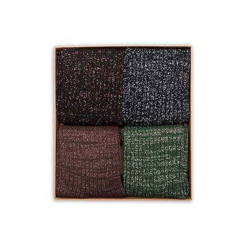 Image of RAFRAY Women's Glitter Socks Crew Length, Premium Shiny Sparkly Socks in Gift Box, 4 Pairs, Size US W: 5-9.5 EU: 36-40