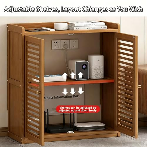 Image of WiFi Router Storage Cabinet with Louvered Doors,Adjustable Shelves,Multi-Functional Hidden Storage Cabinet,for Living Room,Office,Small Households