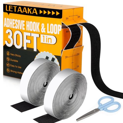 Letaaka GHJ001 30Ft*1In Hook And Loop Tape Strips With Adhesive Heavy Duty, Sticky Back Strip Fastener Roll Tape cover