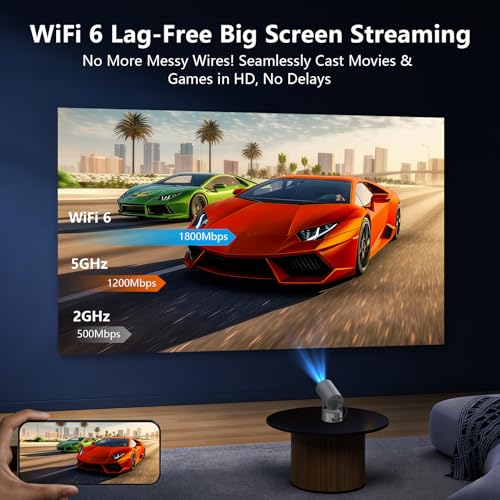 Image of Portable Projector with Built-in Apps & Rechargeable Battery, Mini Projector with WiFi and Bluetooth, Electric Focus, Auto Keystone, 210 Rotatable Stand for Outdoor Movies & Travel( Iron Gray)