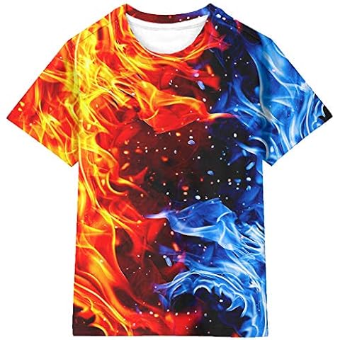 Asylvain Kid 3D Printed Shirts Cool Graphic Short Sleeve Tee Shirt Flame Design Tshirts for Boys and Girls 8-10 Years Cover