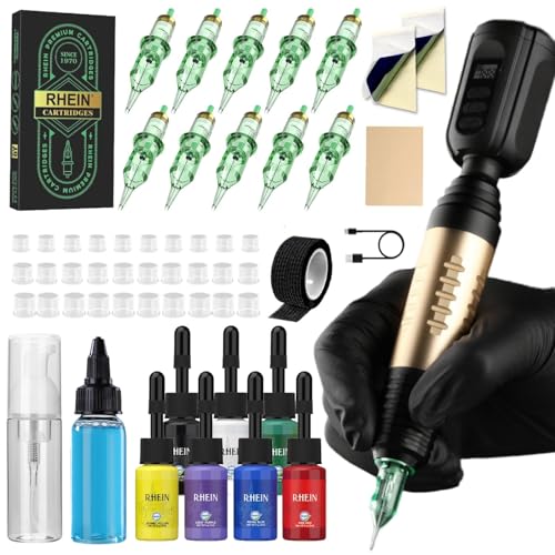 RHEIN Tattoo Maschine Set mit 1500mAh Akku und...