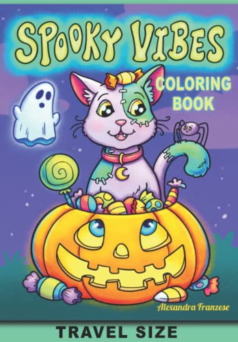 Spooky Vibes: Travel Size Halloween Coloring Book for Kids and Adults, Cute and Whimsical Characters for Relaxing Fall Activities, Easy to Color Pages (Travel Size Coloring Books) image 2