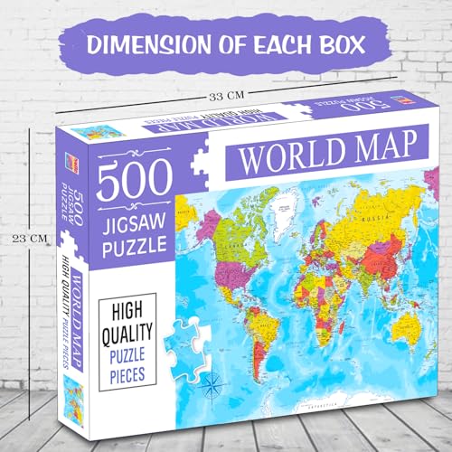 Image of World Map Jigsaw Puzzles 500-Piece For Kids And Childrens Educational World Map Learning, Gifts, Fun And Creative Game All Country Name With Capitals - Ages 9+ (500 Pcs)