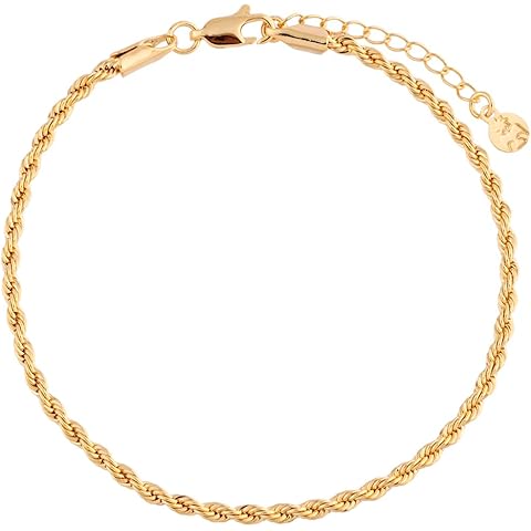 Tropical Foam - 18K Gold Plated Diamond-Cut Braided Rope Chain Bracelet 19cm (7.48 ...