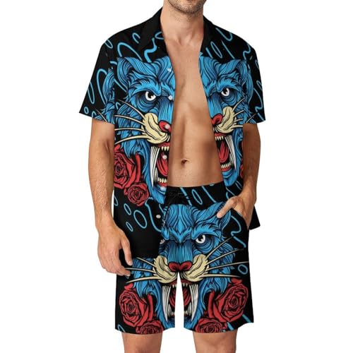 Ensemble Chemise Hawaïenne Homme Fleur De Léopard Short Pantalon De Plage Vêtement Été S