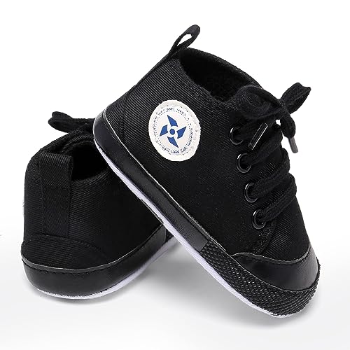 Uaro Baby Boys Girls Star High Top Sneaker Soft Anti-Slip Sole Newborn Infant First Walkers Canvas Denim Shoes (12-18 Months Toddler, A-Black_Black Soul, 12_Months) #TOP6