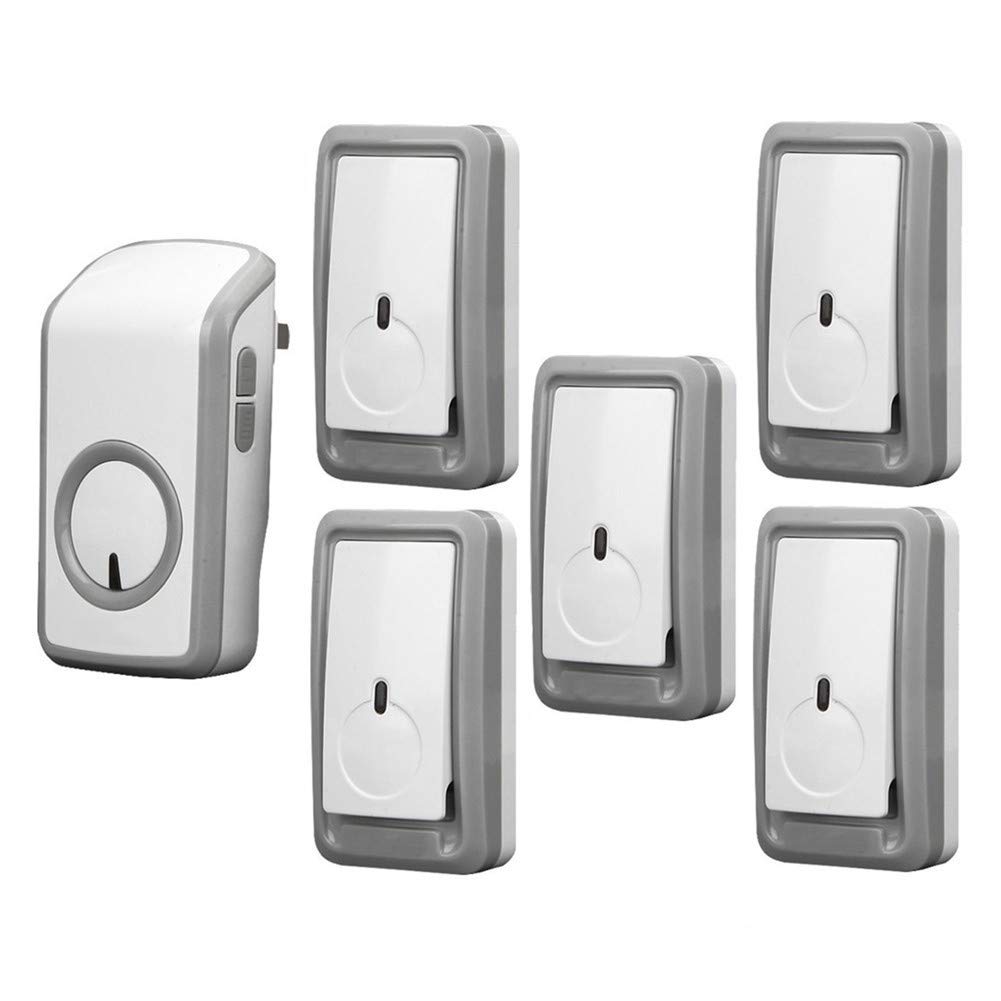 Mini Campanello Wireless Impermeabile IP44, Kit Campanello Porta a Lungo Raggio 1150 piedi/350 m, 5 Pulsanti e 1 Ricevitore, 48 suonerie, 6 Livelli di Volume, indicatore