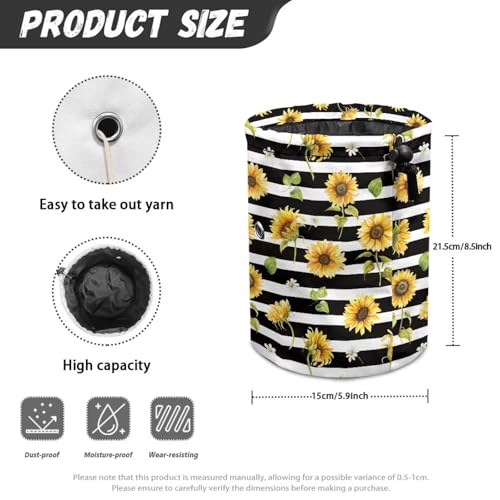 Image of Sellikakes Sunflower Stripe Yarn Bag Crochet Storage Organizer, Knitting Storage Bag Crocheting Bag Yarn Holder for Crochet Projects Skein Balls Knitting Short Needles Sewing Accessories