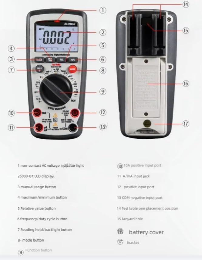 DT-9960H Multimetro digitale ad alta precisione CurrentVoltageTester Elettricista MultifunctionMeter