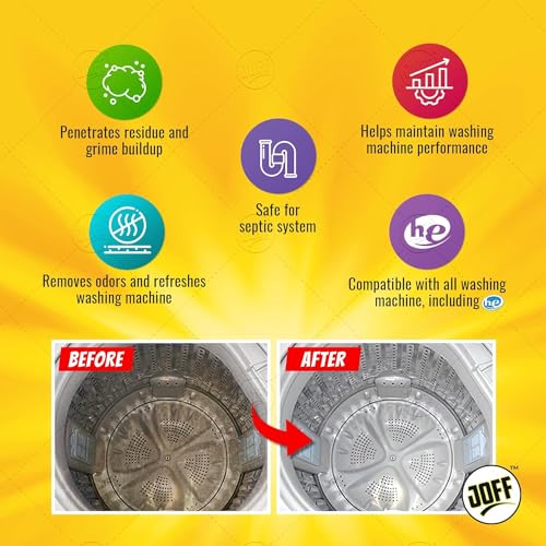 Image of Joff Washing Machine Cleaner Powder for Front and Top Load Machines, Removes Build-Up, Odors and Residue, Eco-Friendly Gentle Formula, Deep Cleaning Performance, Pack of 3, 150g Each