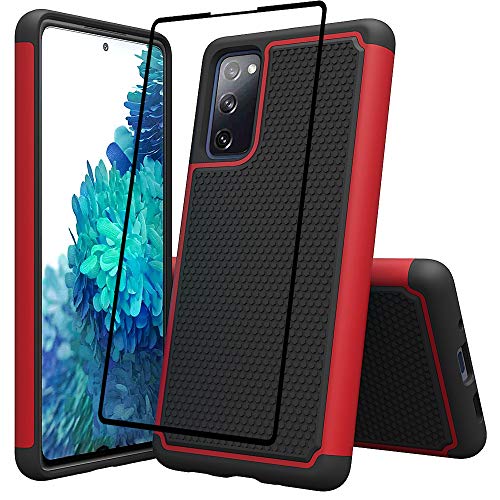 Coverl for Samsung Galaxy S20 FE 5G Case with Tempered Glass Screen Protector,Shock Absorption Armor Silicone Rubber Heavy Duty Hybrid Protective Phone Cases for Samsung Galaxy S20 FE 5G (Red Q)
