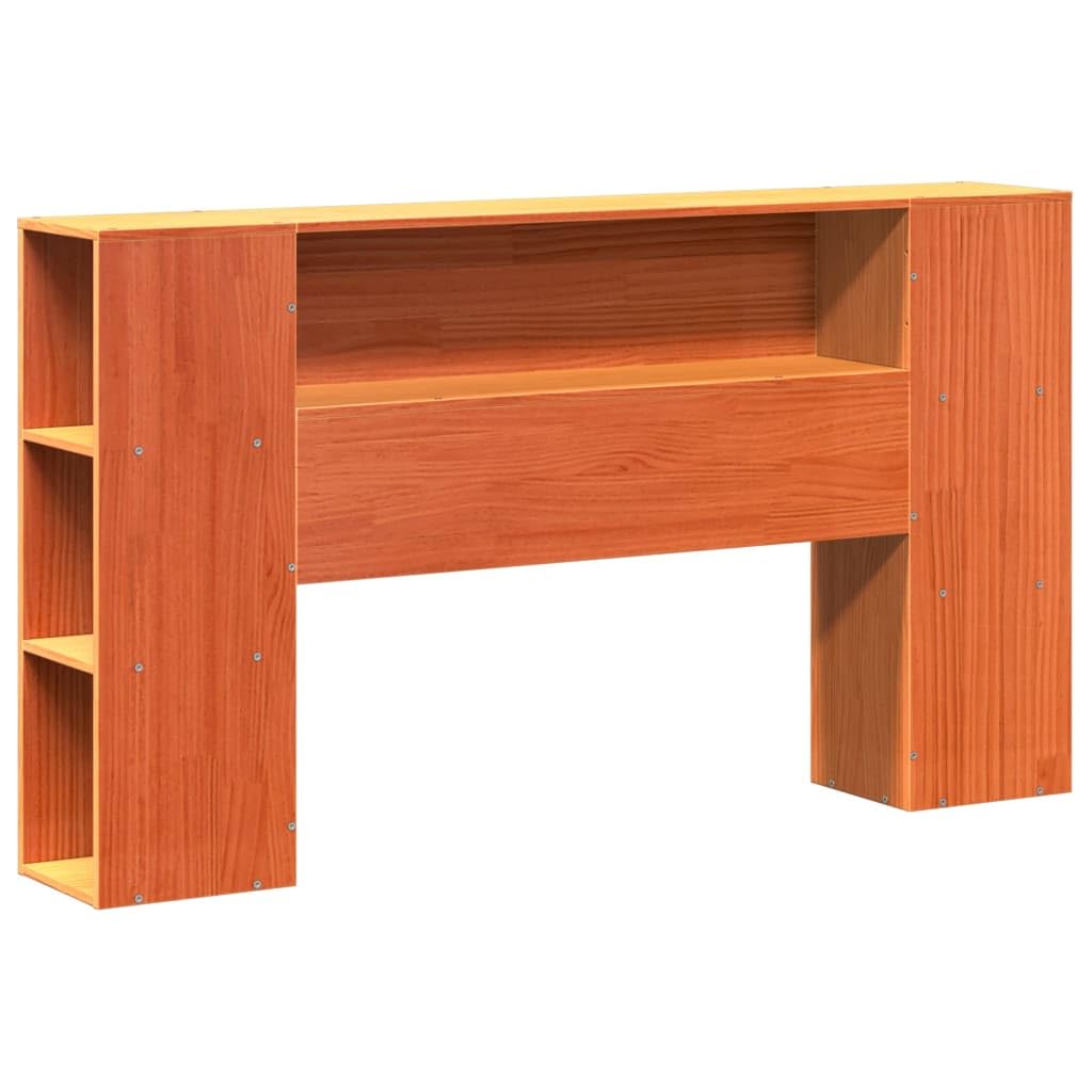 Cama de madera maciza de pino de 140 x 200 cm, color marrón cero, con estante, cabecero de lamas, cama doble, ahorra espacio, para dormitorio, habitación de invitados, habitación juven