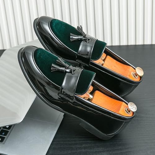 Men's Suede Leather Pointed Toe Low Heel Tassel Penny Loafers Fashion Luxury Slip-On Non-Slip Block Heel Business Dress Loafers for Daily Office Work4