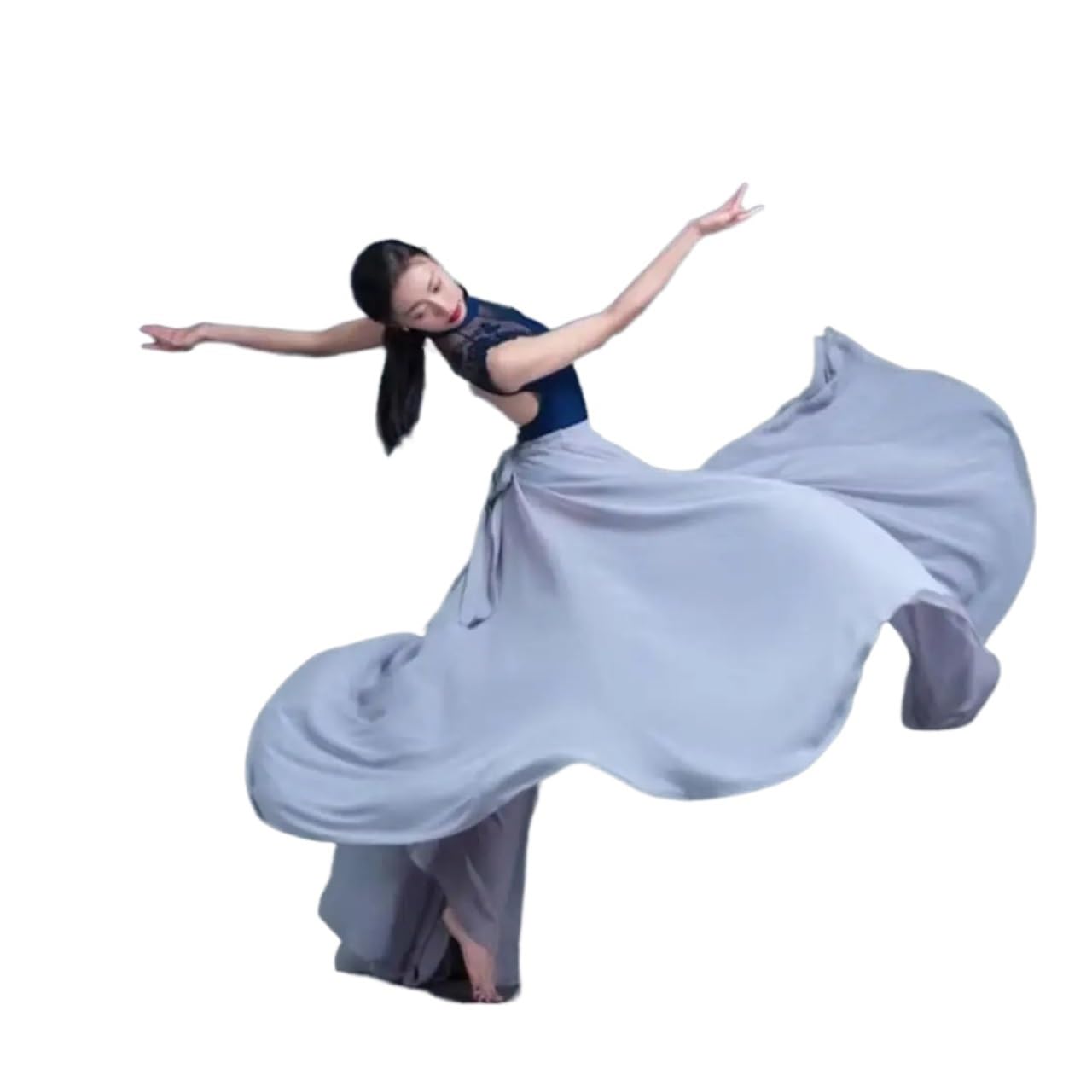 Faldas largas Elegantes de Gasa Morada con Cordones for Danza del Vientre for Mujer, for Ballet, clásica, práctica y espectáculos para Baile(Grey,S)