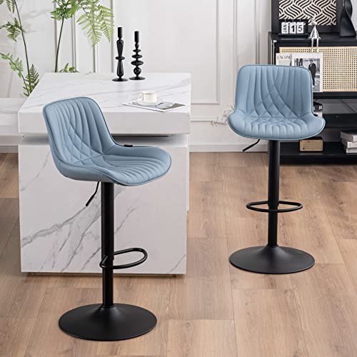 YOUTASTE Blue Bar Stools Set of 2 Adjustable Swivel Modern Barstools Luxury Upholstered Faux Leather Bar Stool Counter Height Metal Chairs with Back for Home Kitchen Island - Image 5