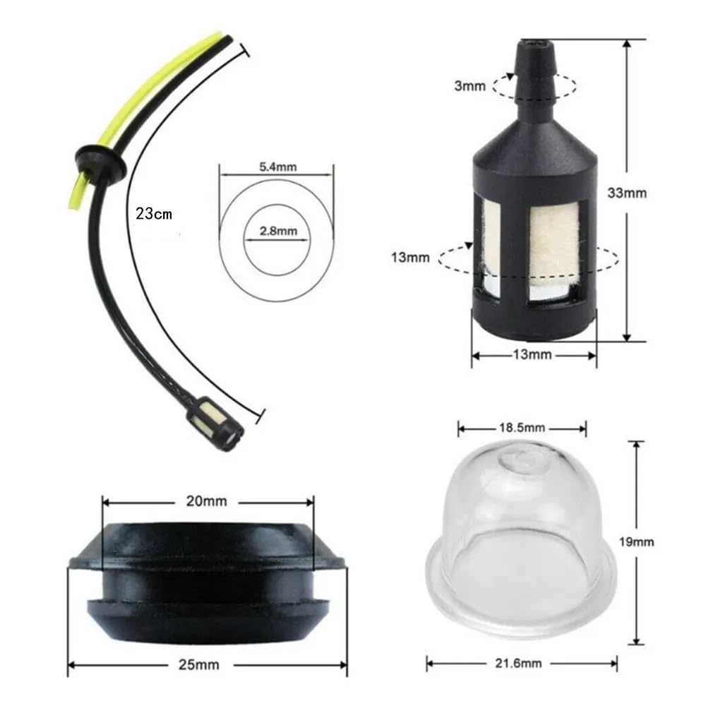 Juego de 5 mangueras de Aceite compatibles con tubería F, Kit de cebadores, Ojales, Sellos, cebadores, Bombillas, desbrozadora, Cortasetos, Motosierra, Recortadora de jardín a Gasolina, Piezas