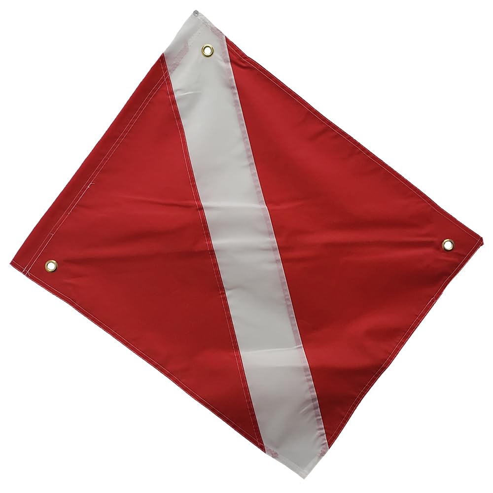 JCS 20x24 Nylon Scuba Dive Flag with Steel Wire Stiffener - Durable Dive Safety Flag with Brass Grommets for Boat or Float Mounting