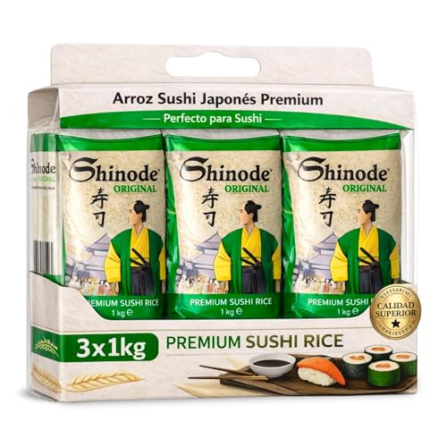 Arroz para sushi, Shinode, arroz de grano medio redondo profesional, Sushi rice Shinode, Ideal para onigiri, Donburi, Platos Japoneses Diarios, Cocina Japonesa, Contiene 3 unidad de 1 Kg