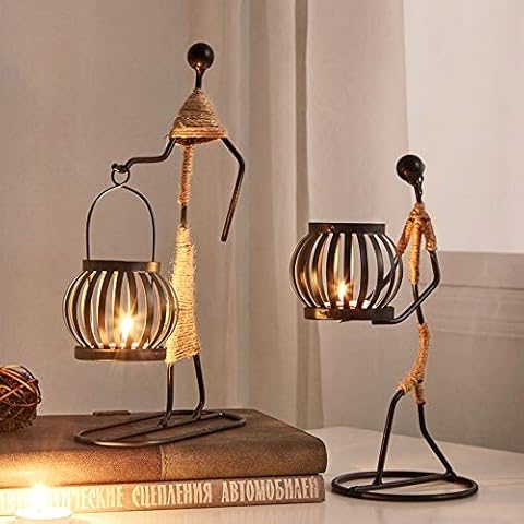 2Pcs Retro Black Iron Candle Holders Cover