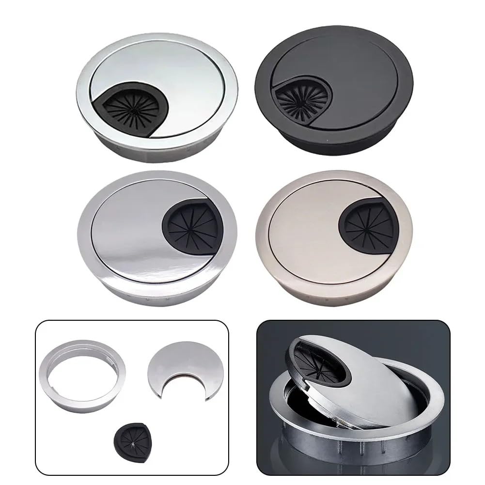 Griglie passacavi per scrivania, Organizzatore di anelli tenuta for cavo uscita della linea copertura del foro filo da 2 pezzi 50/60 / 80MM(Black,53MM)