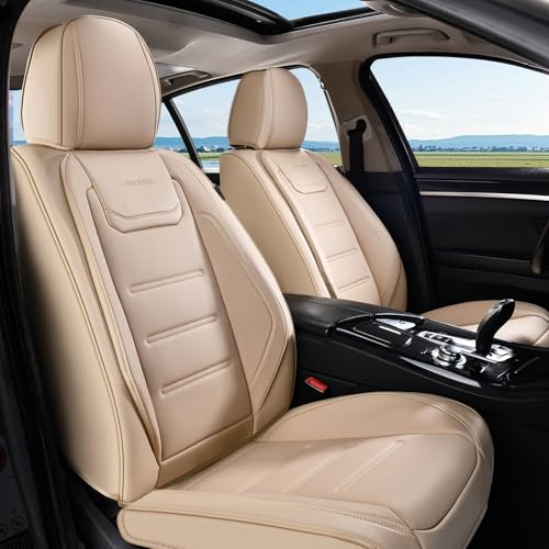 Image of Coverado Car Seat Covers, Front Covers for Cars, Car Seat Cover Front Seats, Car Seat Protector Waterproof, Leather Car Seat Cushion, Universal Interior Covers Seat Protectors for Most Cars Beige