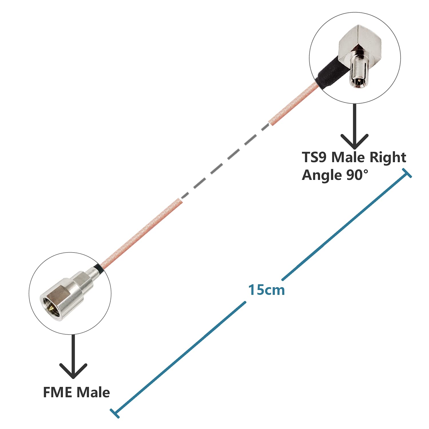 Vecys 2 Sztuki FME Męski do TS9 Męski Kątowy 90 Stopni Kabel Koncentryczny RF RG316 15CM/6IN do Anten 2G 3G 4G LTE Routerów Mobilnego Internetu Szerokopasmowego WLAN Bezprzewodowego