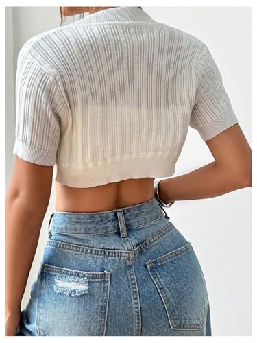 OYOANGLE Women's Short Sleeve Open Front Cropped Cardigan Lightweight Knitted Bolero Shrugs2