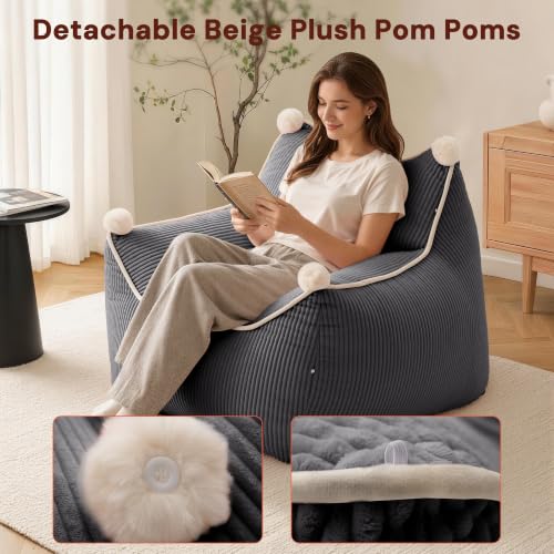 Korser Bean Bag Chair for Adults and Teens, Small Bean Bag Couch Cozy with Foam Filler, Corduroy Comfy Beanbag Chair with Back Support, Lounge Floor Sofa for Living Room, Reading, Bedroom, Grey - image 2