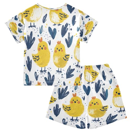 senya Heart Yellow Chicken A Summer Pajamas Set Short Cotton Sleepwear 2 Piece2