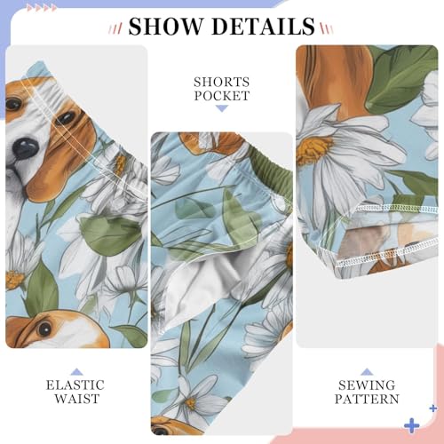 Beagle Daisy Flowers Boys Long Pants Soft Trousers Elastic Waist Kids Lounge Bottoms with Pockets S-XL4