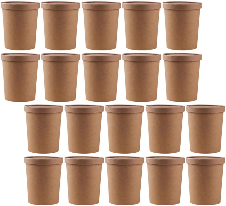 Hemoton 25 Pack 32 oz Kraft Paper Cups with Lids