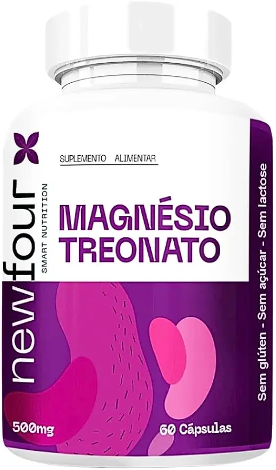 Magnésio Treonato 650mg New Four – Suplemento Premium | Alta Absorção para Memória, Sono, Foco, Função Neurológica e Ansiedade | 60 Cápsulas | Sem Glúten, Açúcar e Lactose