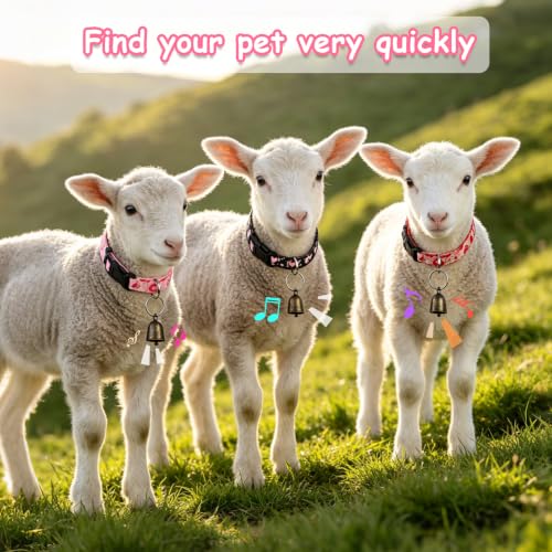 Image of 5 Pack Heart Goat Collars with Bells,Anti-Lost Pet Collar | Adjustable Nylon Collar & Sheep Grazing Copper Bells for Small Farm Animal Sheep Calf Cow Accessories(13.7 inch-20.5 inch)