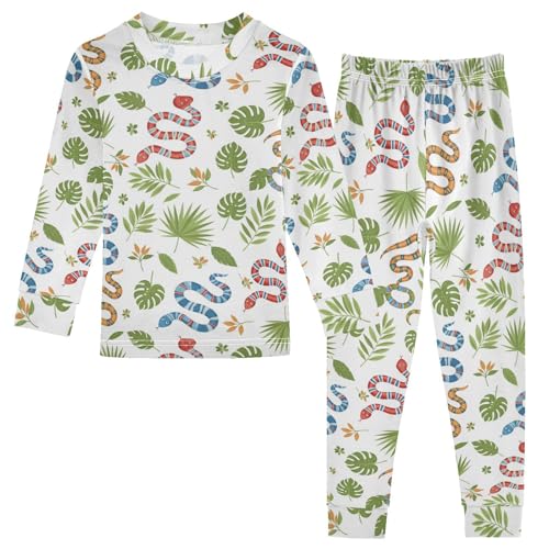 Pajama Sets Long Sleeve Snake Leaves Pattern Print Soft Comfy Sleepwear 2 Piece PJS 3-8T - Main Image