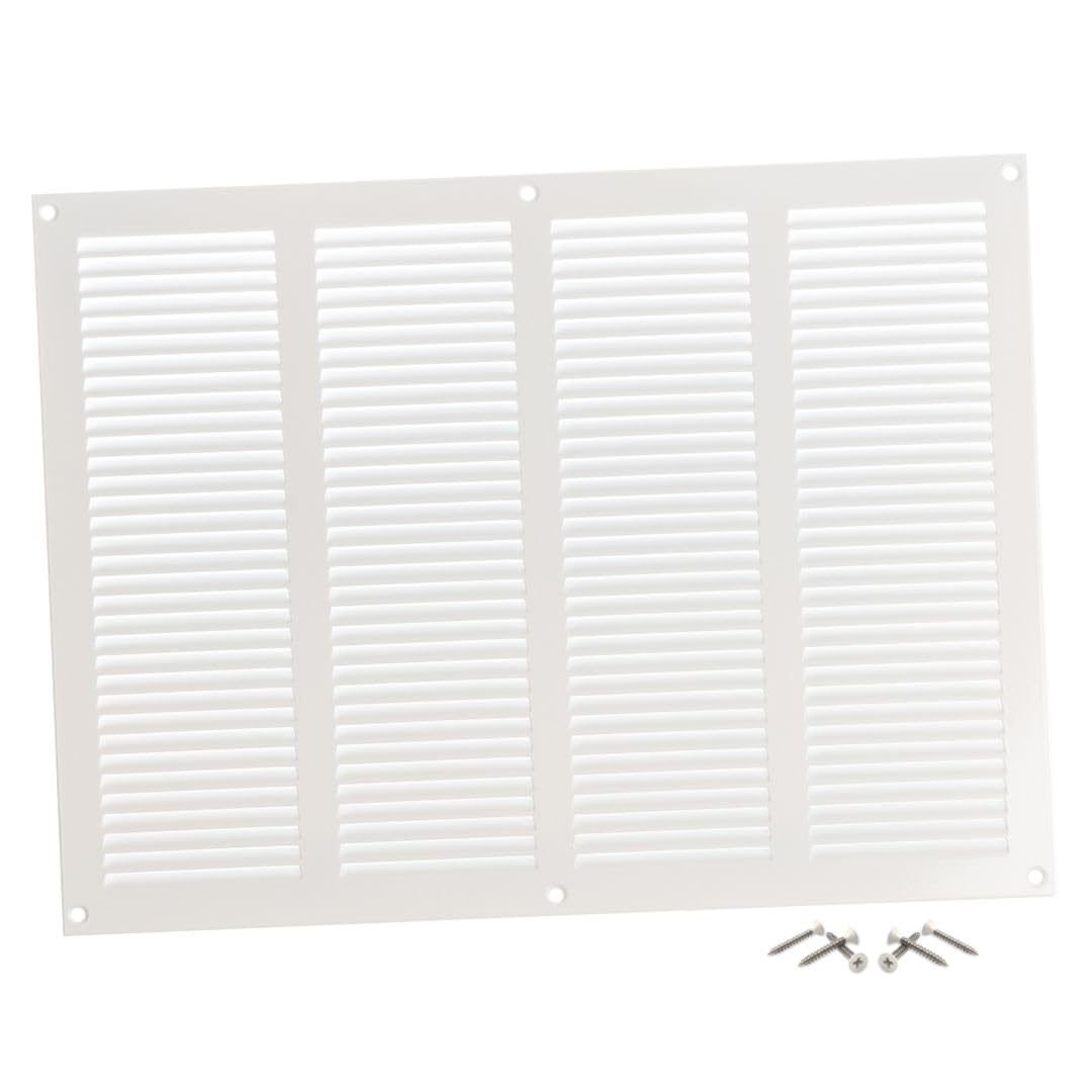 Steinberg14 White 400X300mm Metal Air Vent Cover With Insect Mesh - 16X12 Inch Ventilation Grille - Air Vent Register For Walls And Ceilings - Ventilation Cover For Outdoor And Indoor