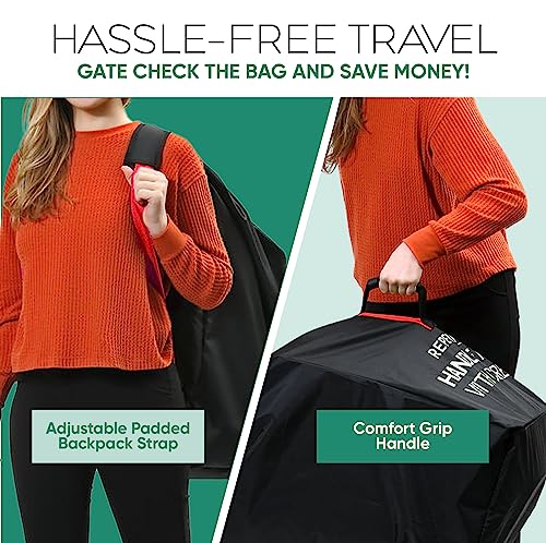 reperkid car seat travel bag for airplane black and green 3334 h x 1834 w x 1834 d fits most convertible booster and infant car seats  premium waterproof cover adjustable shoulder strap