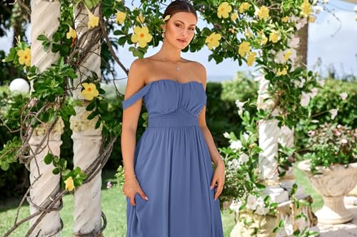 Image of GRACE KARIN 2026 Women's Summer Floral Wedding Guest Dress,Beach Flowy A Line Maxi Off Shoulder Bridesmaid Dresses