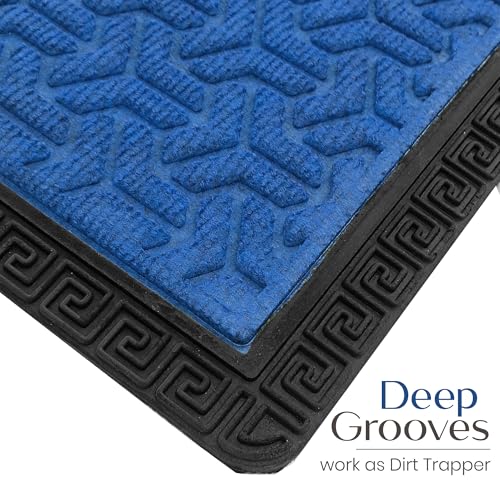 Image of Yellow Weaves 2 Pcs Door Mat for Home Entrance, Outdoor Rubber Mat - Non-Slip, Anti Skid Foot Mat, Dirt Trapper, Heavy-Duty, Weather-Resistant, Waterproof Doormat (40x60cms, Geometric, Blue Color)