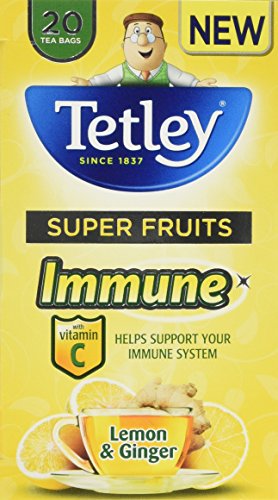 Tetley Super Fruits Lemon and Ginger Immune Tea Bags, Pack of 6, 20-Count